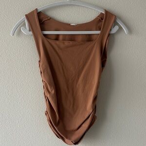 Ruched Tan Sleeveless Top
